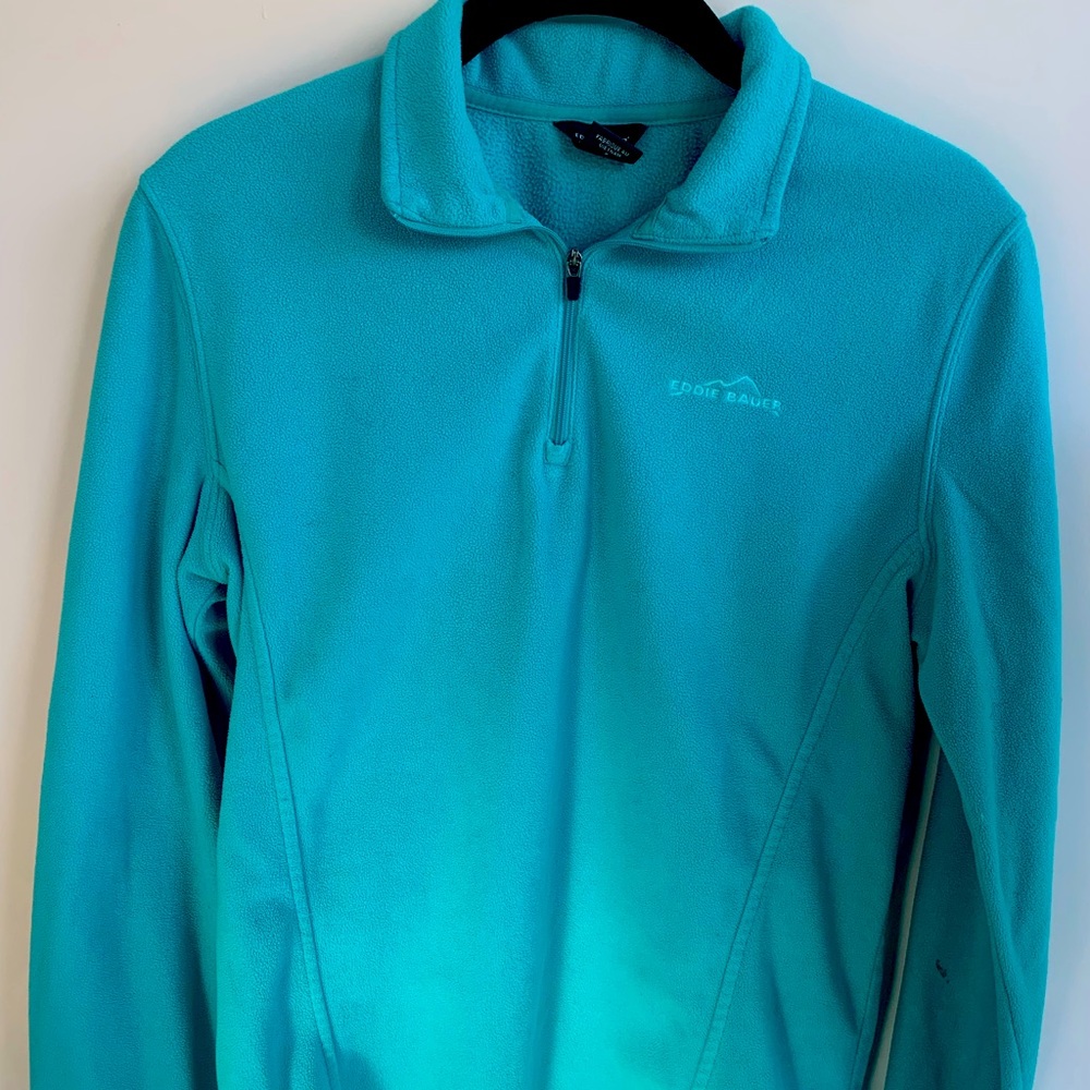 Sporty Eddie Bauer Light/Bright Blue Quarterzip Fleece Jacket Size Small